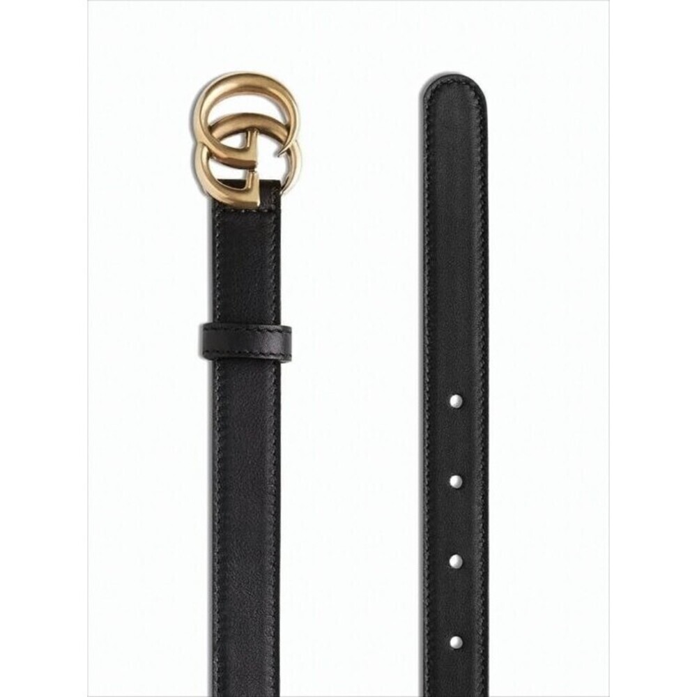 Gucci Narrow Leather Belt With Gold-Tone Double G Buckle - NWT - Picture 2 of 2